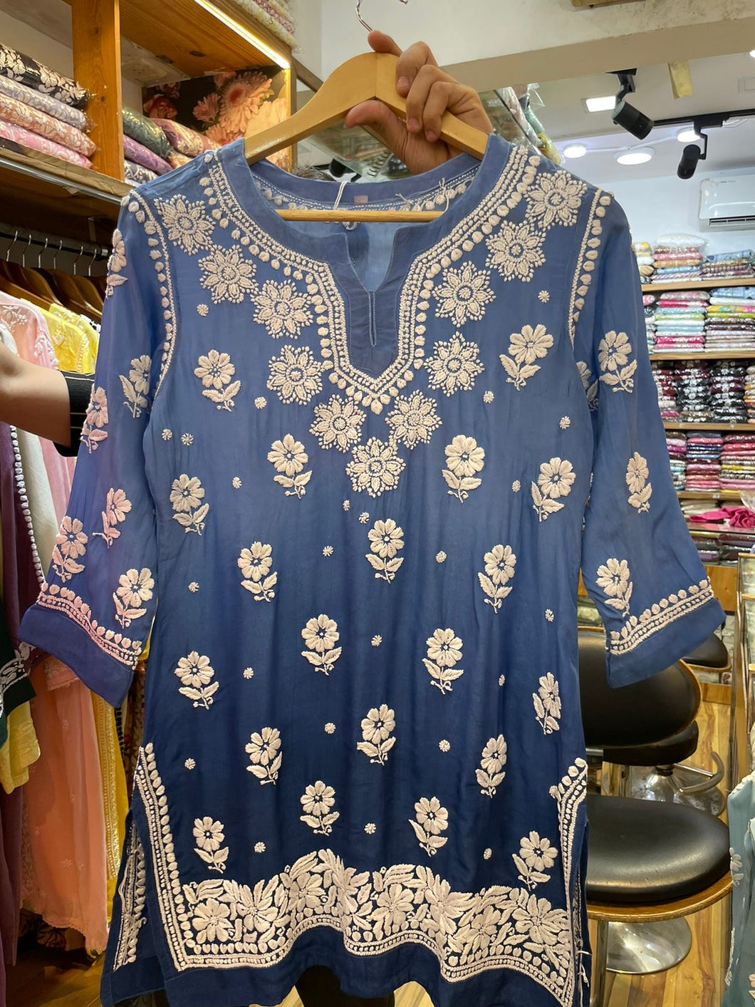 Chikankari Crepe Silk Short Kurti