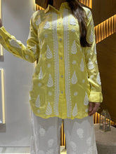 Load image into Gallery viewer, Chikankari Modal Satin Yellow Shirt
