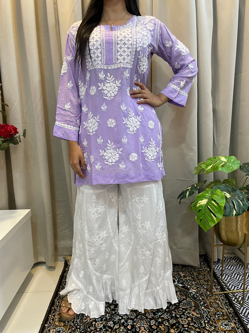 Chikankari lilac short kurta