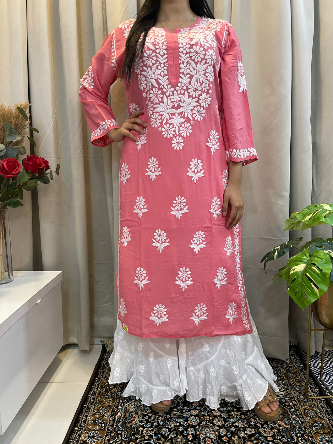 Chikankari Peach Kurta