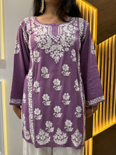 Load image into Gallery viewer, Chikankari Modal Short Lilac Kurti
