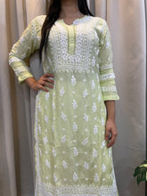 Load image into Gallery viewer, Muslin Chikankari kurta - lime green
