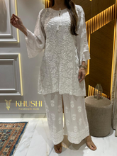 Load image into Gallery viewer, Chikankari Viscose Crepe A line Short Kurti
