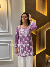 Load image into Gallery viewer, Chikankari Modal Short Lilac Kurti
