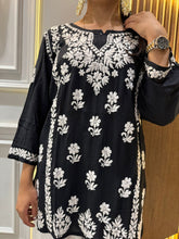 Load image into Gallery viewer, Chikankari Modal Black Short Kurti
