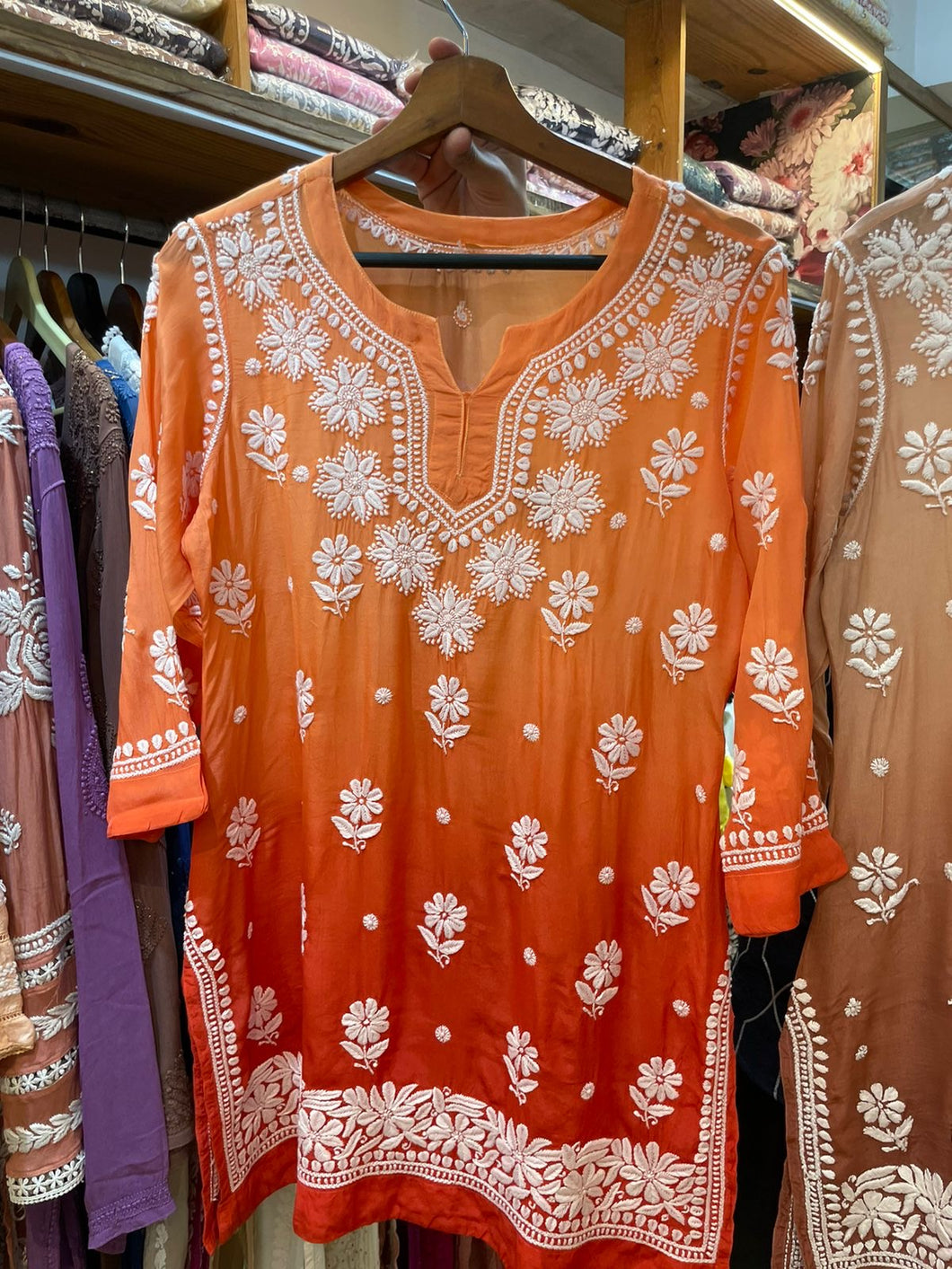 Chikankari Crepe Silk Short Kurti