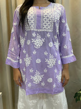 Load image into Gallery viewer, Chikankari lilac short kurta
