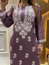 Load image into Gallery viewer, Chikankari Rayon Purple Pallazo Set
