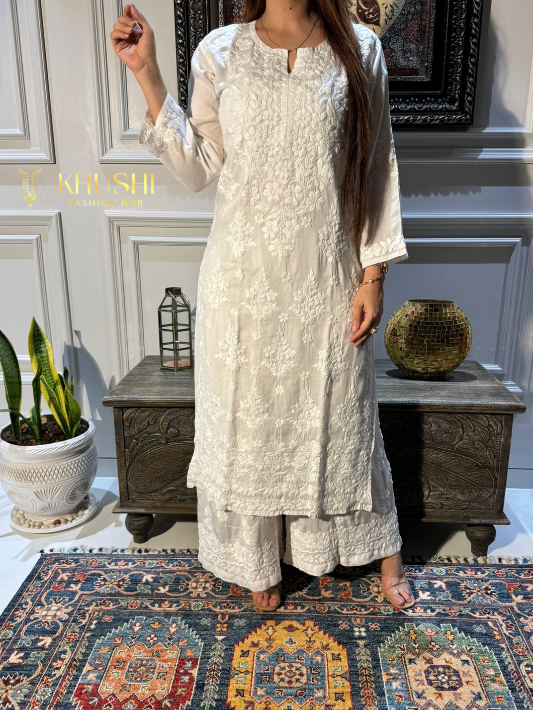 Chikankari Mul cotton White Kurti