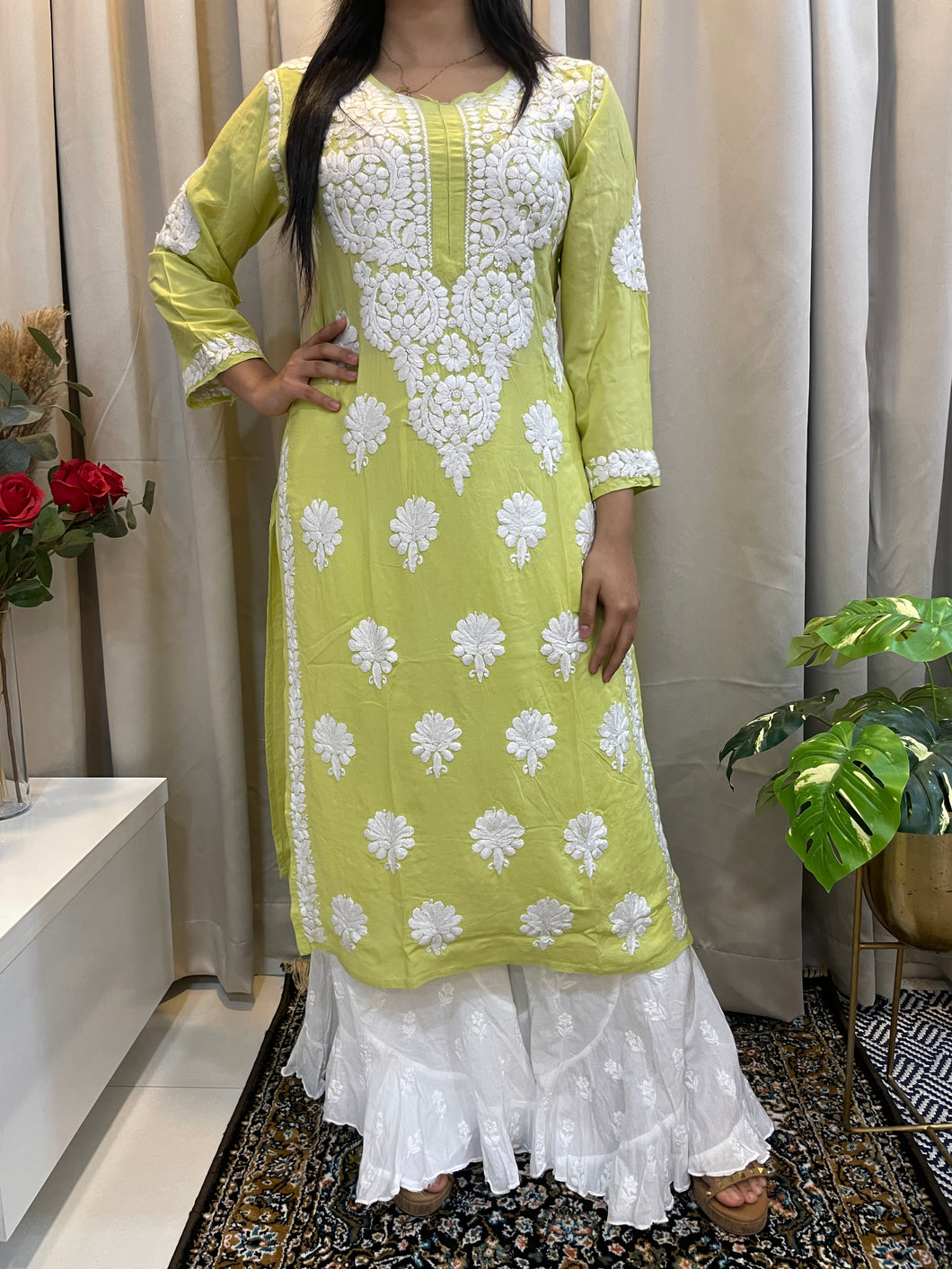 Chikankari Lime green Kurta