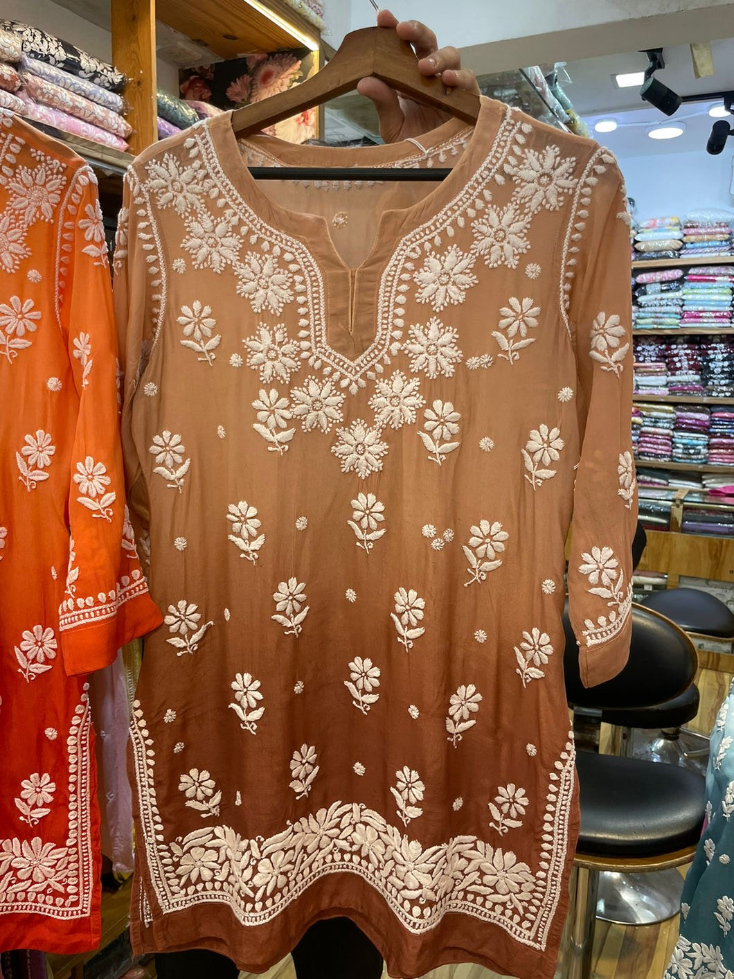 Chikankari Crepe Silk Short Kurti