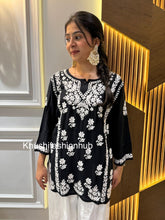 Load image into Gallery viewer, Chikankari Modal Black Short Kurti
