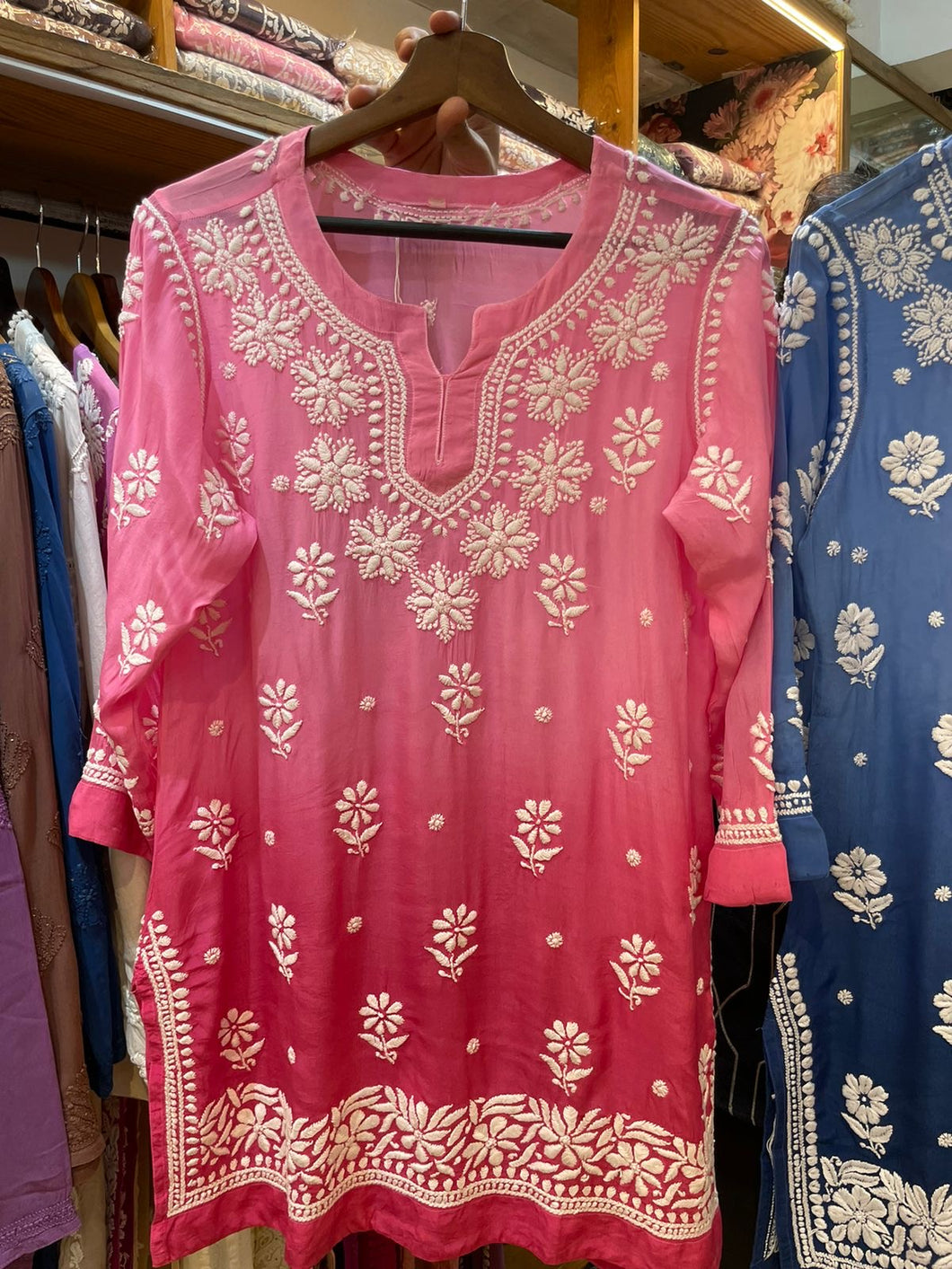 Chikankari Crepe Silk Short Kurti