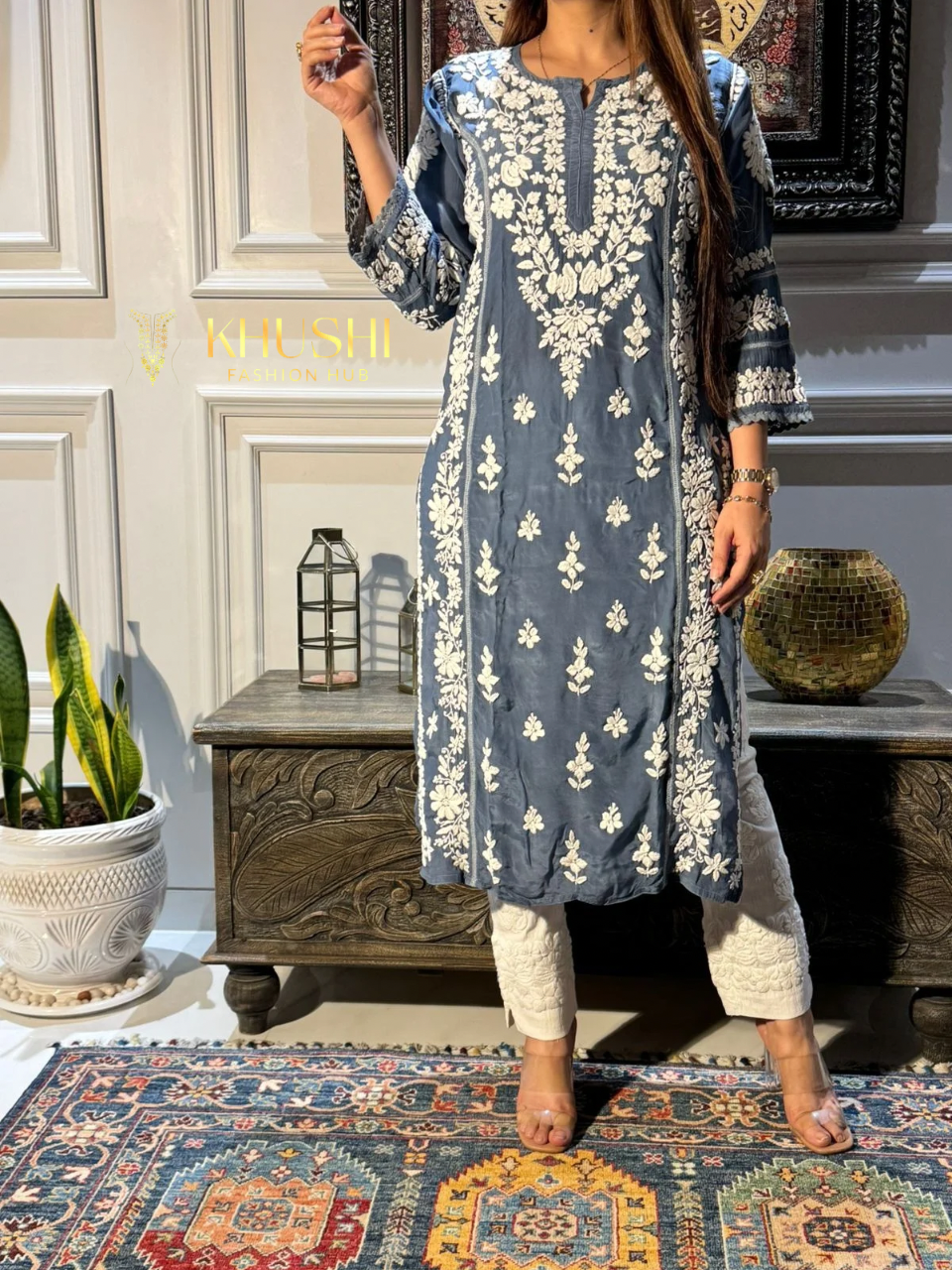 Chikankari Viscose Muslin Kurti