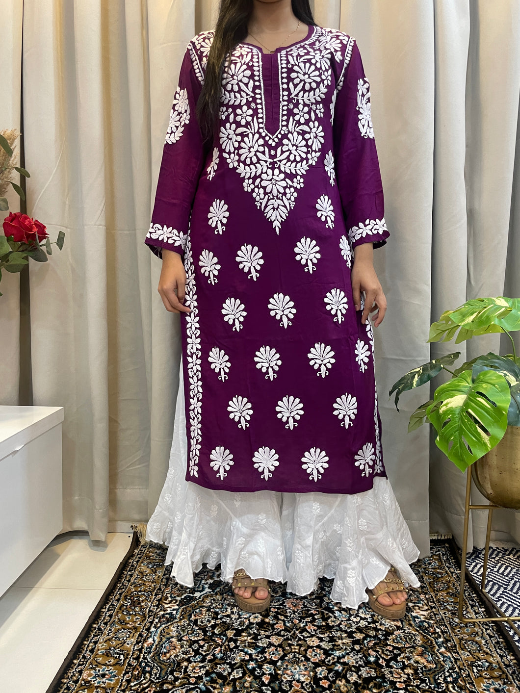 Chikankari Plum Kurta