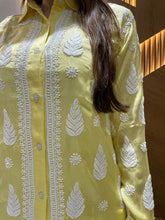 Load image into Gallery viewer, Chikankari Modal Satin Yellow Shirt
